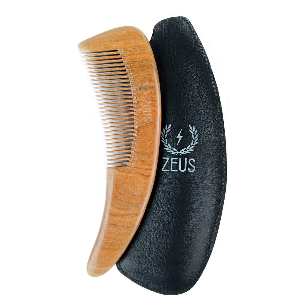 ZEUS Curved Sandalwood Beard Comb for Men in Gift Box with Sheath (M31)
