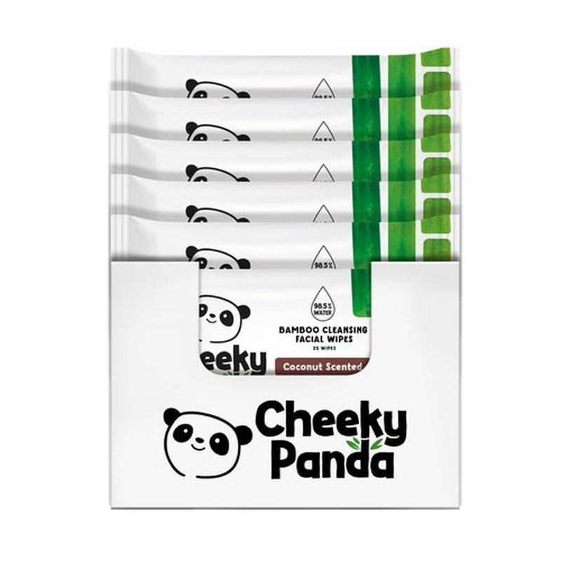 The Cheeky Panda Face Cleanser Makeup Remover Wipes Coconut Scented | 6 Packs of 25 Face Wipes | 99% Purified Water Wipes | Plant Based & Vegan Wet Wipes | Sustainable Alternative