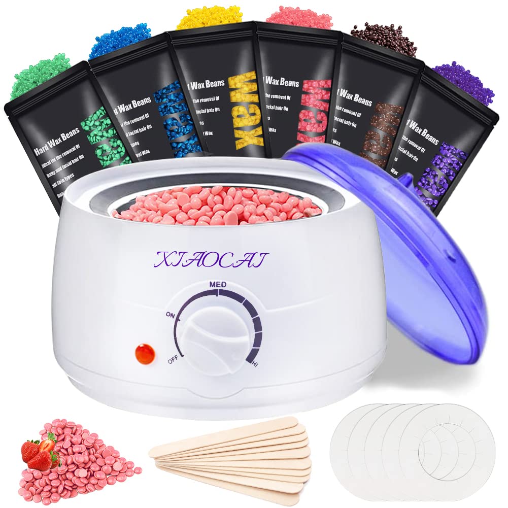 Waxing Kit, Wax Warmer for Hair Removal with 6 Packs Wax Beads & 10Pcs Waxing Applicator Sticks, Painless at Home Waxing Kits for Full Body Bikini Brazilian Face Eyebrow Legs
