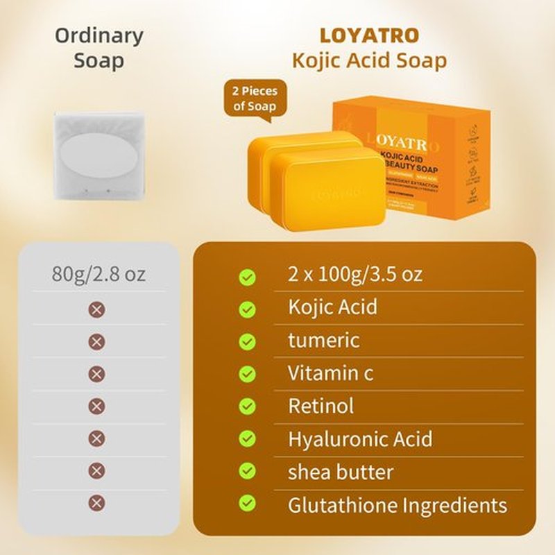 LOYATRO Kojic Acid Turmeric Soap Bar Dark Spots for Face & Body, Deep Cleansing, Gentle Soap Sensitive Skin Formula, All Skin Types 2Pack with Dish