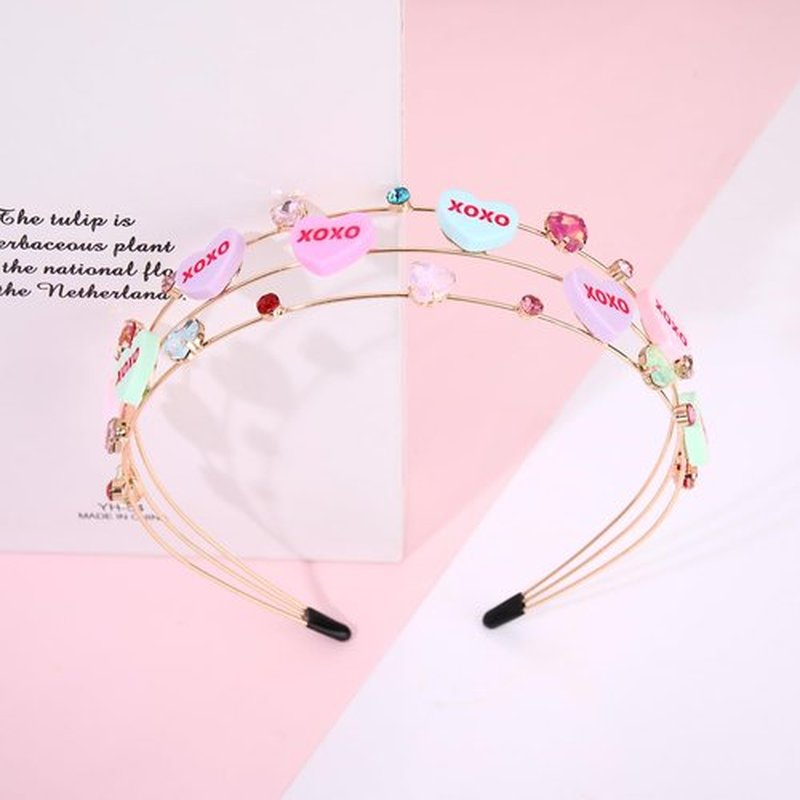 NVENF Valentine’s Day Headbands for Women Conversation Heart Headband Love XOXO Headbands Pink Lollipop Candy Hairbands Valentine’s Day Party Gifts (Pattern B)