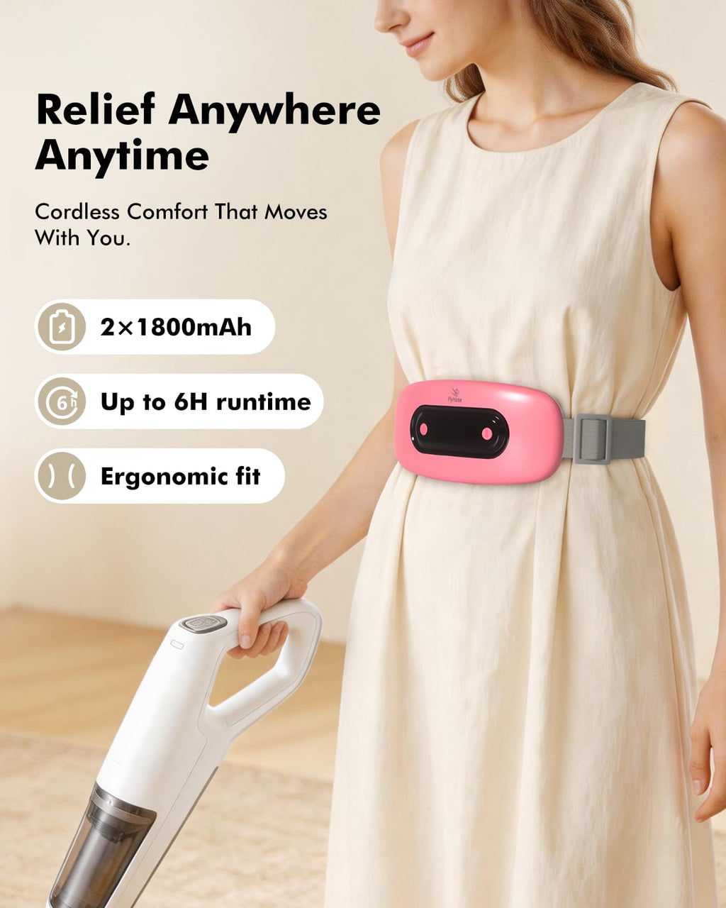 Electric Heating Pad, Portable Cordless Menstrual Heating Pad with 4 Heat Levels and 4 Massage Modes, Fast Large Heating Belly Wrap Belt for Cramps, Back Pain Relief Gifts for Women Girls Her (Pink)