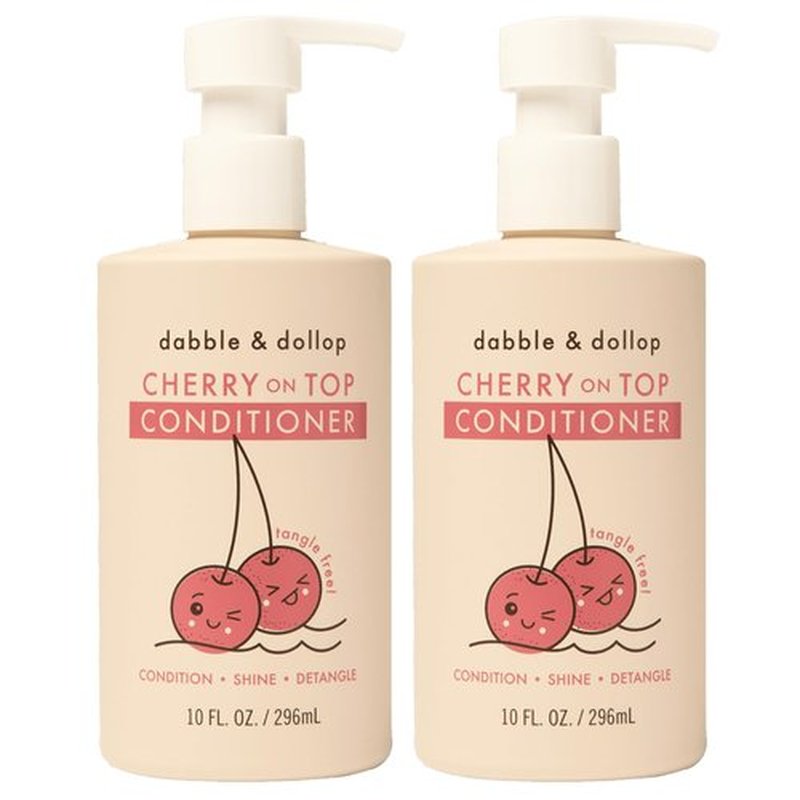 Dabble & Dollop Cherry on Top Conditioner - Natural Shine & Detangler for Kids, Paraben & Sulfate Free, Vegan, Gluten-free, Tear-Free (10oz, Pack of 2)