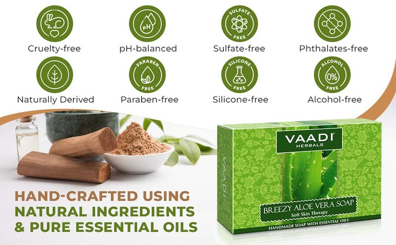 Vaadi Herbals Aloe Vera Soap 75 Grams (10.6 Ounces(Pack of 4 X 75 Grams))