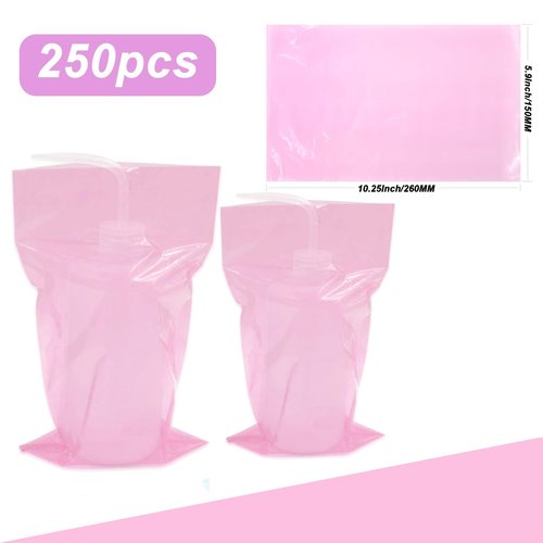 Gakonp 250pcs Tattoo Bottles Bags（Pink） with 3pcs Wash Bottles（Pink） 250ml Disposable Squeeze Watering Tool Sleeves Water Spray Covers for Tattoo Supplies