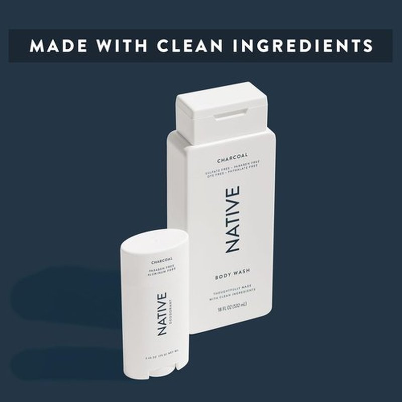 Native Body Wash - Naturally Derived Ingredients | Sulfate, Dye & Paraben Free | Charcoal, 18 oz for Soft, Hydrated Skin