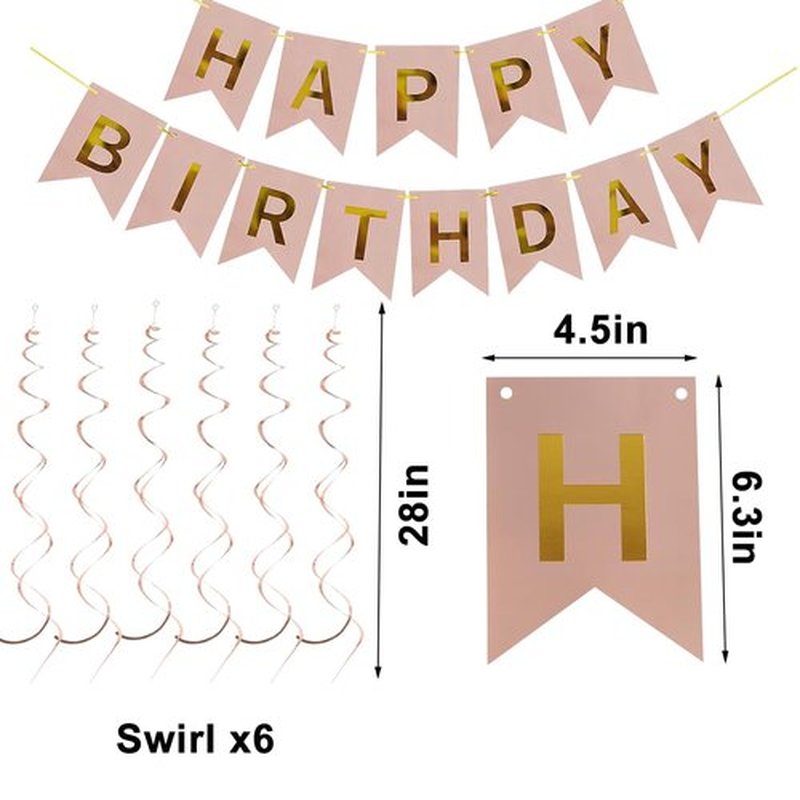 BICAOGEE Rose Gold Birthday Girl Sash,Headband,Happy Birthday Banner,Hanging Swirl Decorations,Rhinestone Tiara Crown for Princess,Gift for Women.