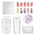 ESUOHYM 6PCS French Tip Nail Stamp Art Kit Clear Silicone Nail Jelly Stamper With Scrapers Polish French Manicure Stamping Set For Women Diy Artists Salon