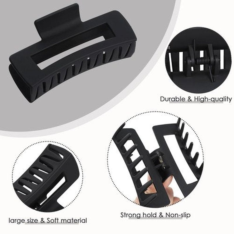 4.1 Inch Large Hair Claw Clips 8 Pcs Rectangle Big Hair Clips for Thick Hair Nonslip Claw Acrylic Banana Jaw Clips Hair Accessories for Women and Girls (Black)