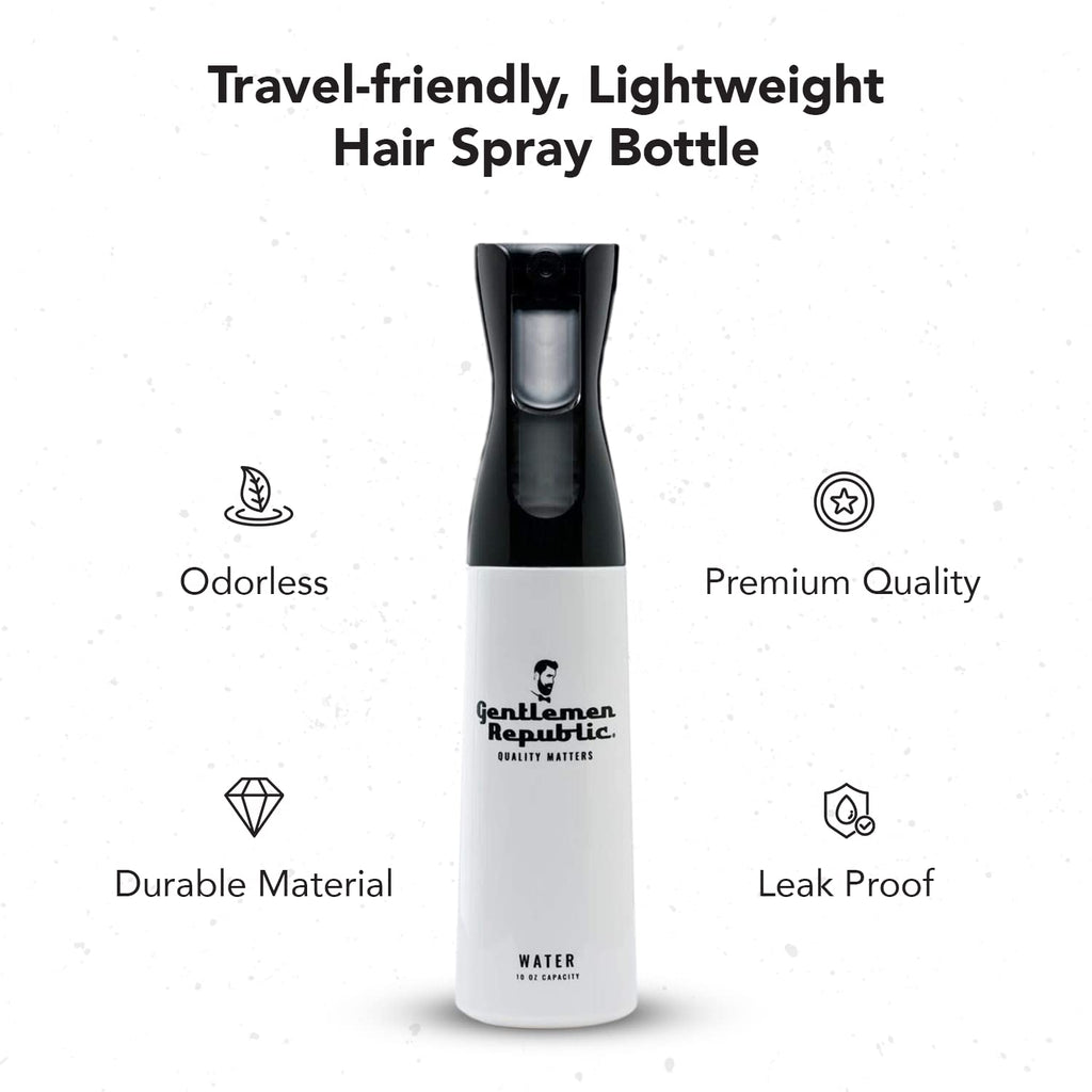 Gentlemen Republic Mist Spray Bottle - All-Purpose Flairosol Hair Spray Bottle for Efficient & Continuous Mist Coverage - Ideal for Barbers and Stylists on the Go - Ultra Fine Water Mist, 10oz Bottle