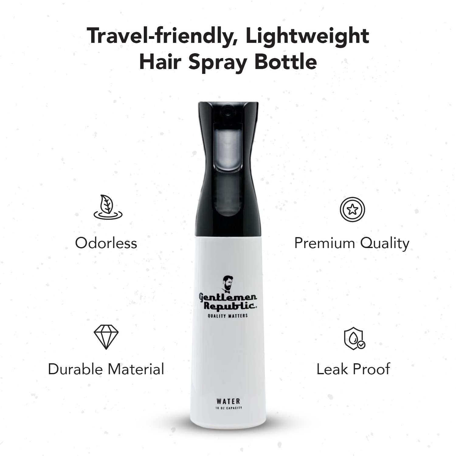 Gentlemen Republic Mist Spray Bottle - All-Purpose Flairosol Hair Spray Bottle for Efficient & Continuous Mist Coverage - Ideal for Barbers and Stylists on the Go - Ultra Fine Water Mist, 10oz Bottle