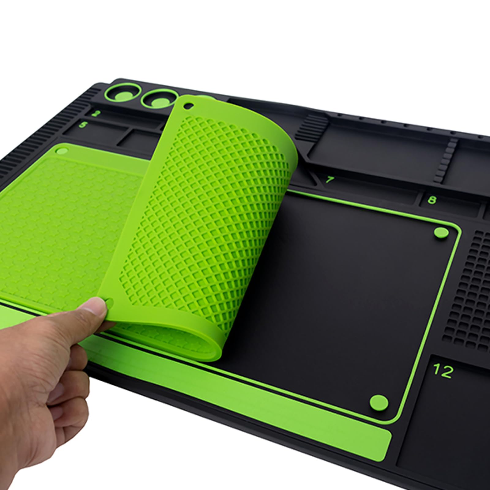 Ussuris Magnetic Silicone Fly Tying Mat, Storage Tools and Hooks,Tying Material and Bead Measuring Guide Fly Fishing Tying Organizer