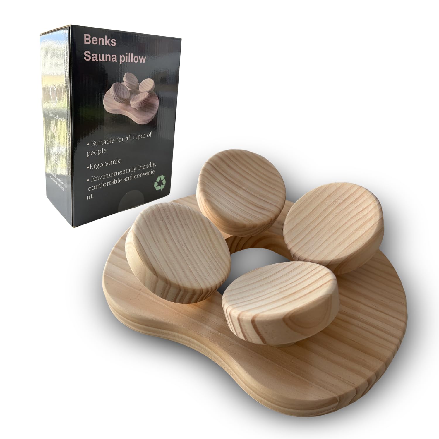 Benks Wooden Sauna Headrest with rotatable disc, Sauna Pillow，Sauna Accessory for Stiff Neck, Shoulder Pain, Head Health and Relaxation