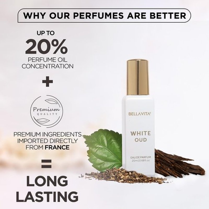 Bellavita Luxury White Oud Eau de Parfum - 20 ml Travel Size | Unisex Long-Lasting Fragrance with Fruity, Freesia & Tobacco Notes