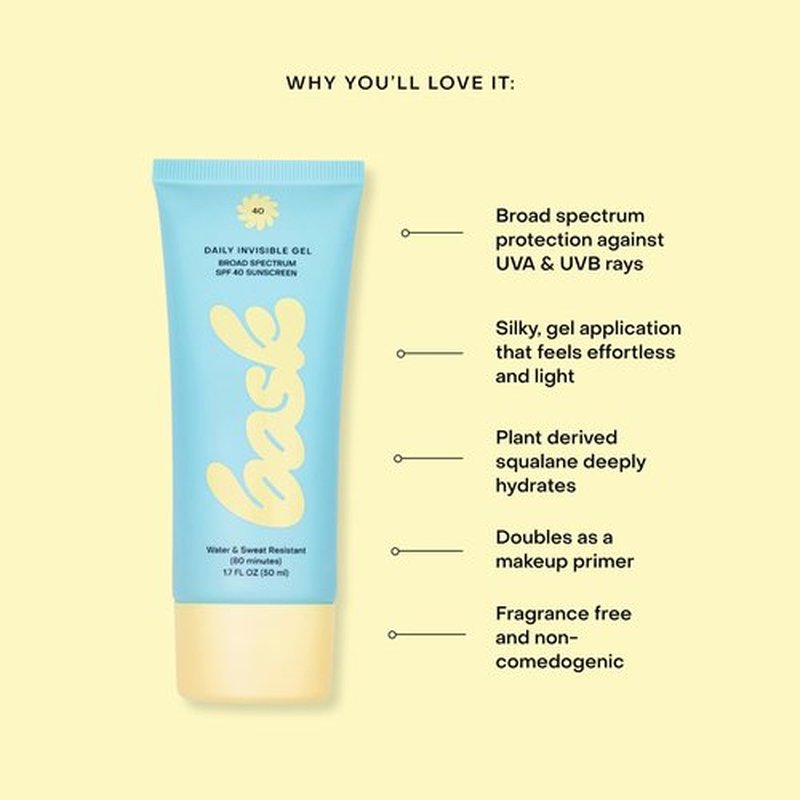 Bask Suncare SPF 40 Daily Invisible Gel Face Sunscreen - Broad Spectrum Protection, Fragrance Free, Makeup Primer, Hydrating, Lightweight & Non-Greasy, Dermatologist Recommended, 1.7 fl oz