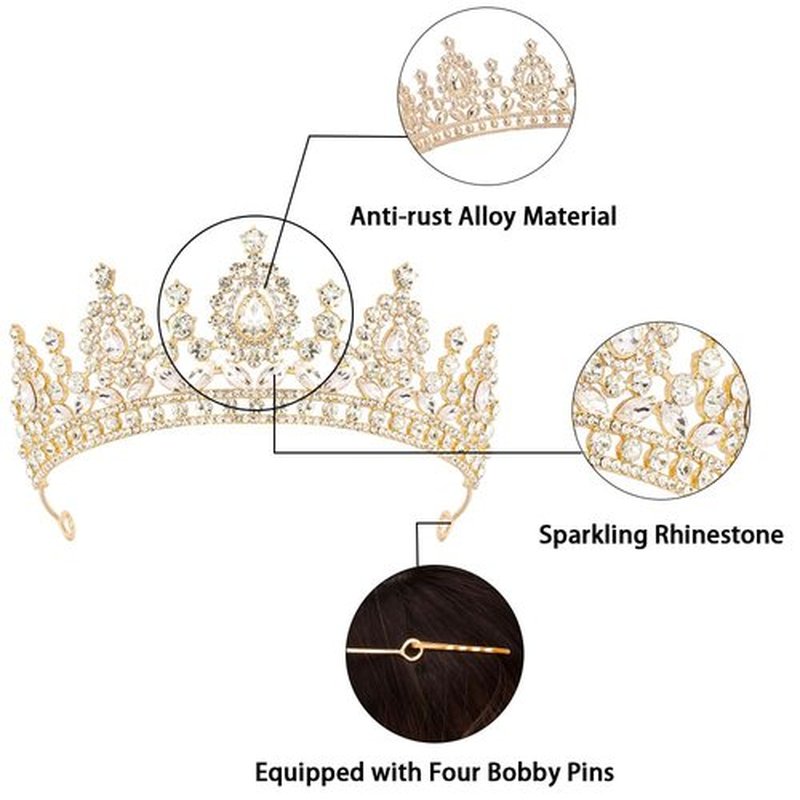Aprince Gold Crown and Tiara for Women Girls, Crystal Princess Tiara Queen Crown, Rhinestone Headbands Royal Diadem for Wedding Birthday Halloween Cosplay Prom Quinceanera Pageant Party Gifts