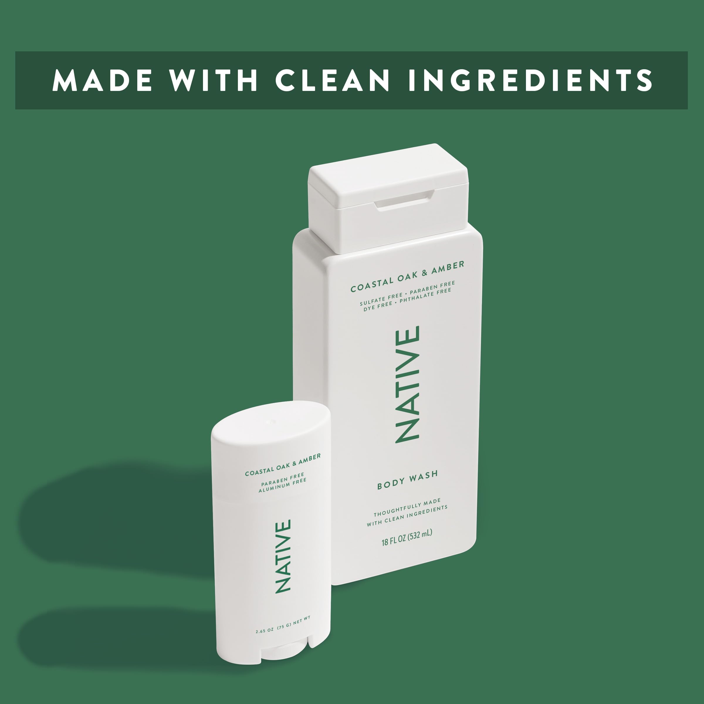Native Body Wash Contains Naturally Derived Ingredients | For Women & Men, Sulfate, Paraben, & Dye Free Leaving Skin Soft and Hydrating | Coastal Oak & Amber 18 oz