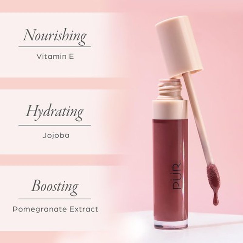 PÜR MINERALS Glossy Lip Tint, Plumping Tinted Lip Oil- Hydrate & Plumps with Buildable, Non-Sticky & High Shine Formula - Jajoba Oil, Vitamin E & Pomegranate Extract