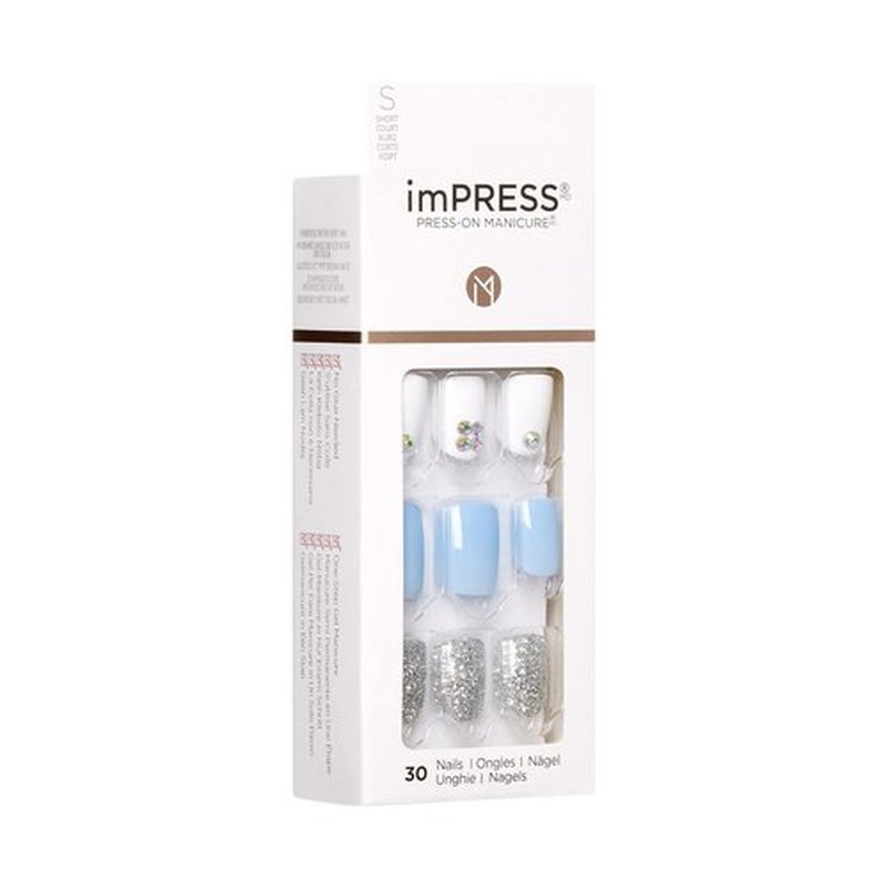 KISS imPRESS Press-On Manicure, Nail Kit, PureFit Technology, Short Press-On Nails, Square, I'd Rather Be, Includes Prep Pad, Mini File, Cuticle Stick, and 30 Fake Nails (Pack of 2)