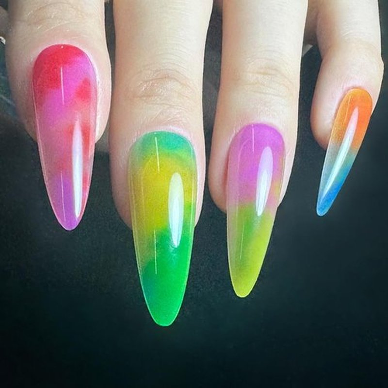 Redykat Soft Gel 24PCS Extra Long Stiletto Glossy Press On Nails, Colorful Acrylic False Nails, Rainbow Fake Nails for Extra Wide Nail beds, Salon Quality Nail Art (Colorful Palette)