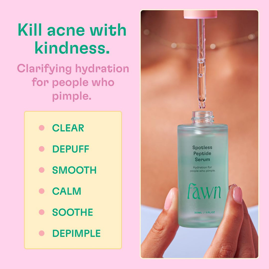 Fawn Spotless Peptide Serum, Facial Treatment with Hyaluronic Acid and Niacinamide For Teen and Young Skin, Derm-formulated and Vegan, 1 Fl Oz