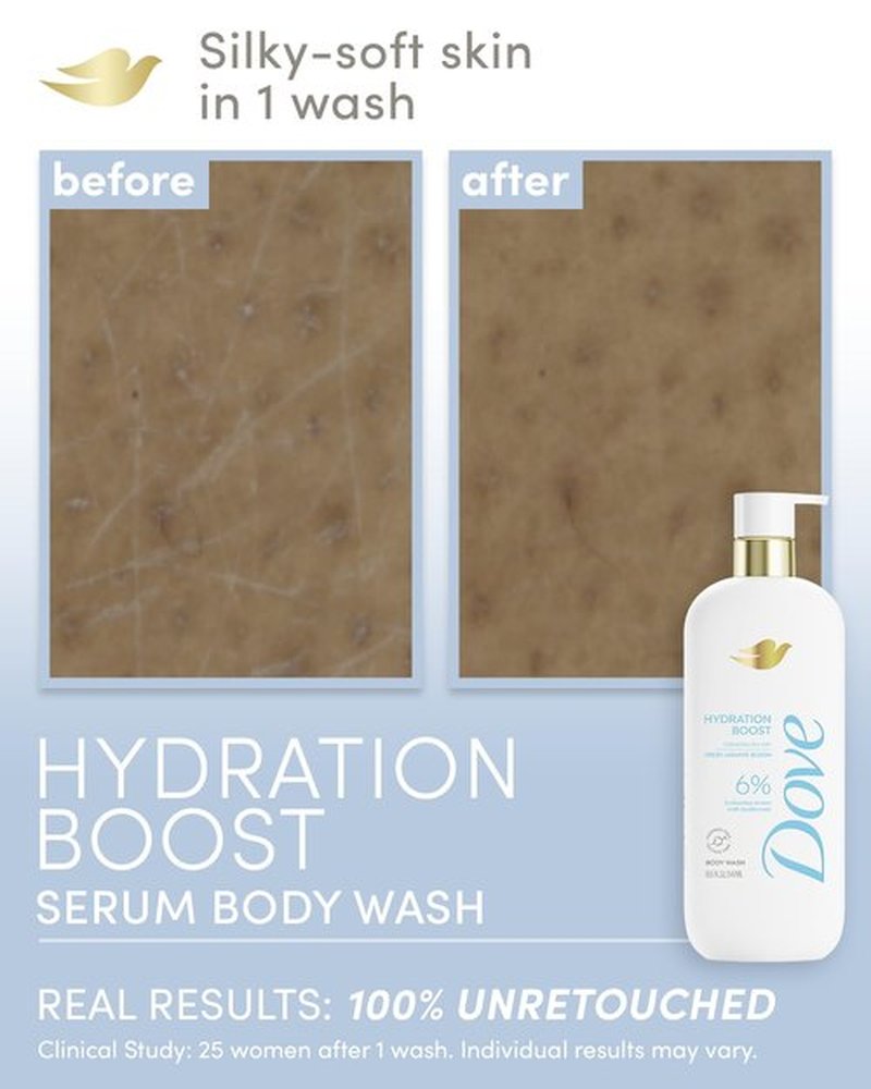 Dove Body Wash Hydration Boost Actively drenches dry skin 6% hydration serum with hyaluronic 30 Fl Oz