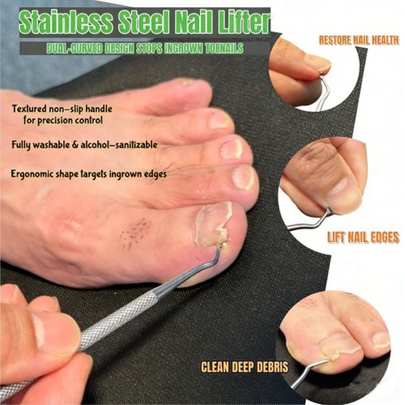 IDOU 4-in-1 Toe Nail Care Kit: Toe Nail Files for Thick Nails with Ingrown Toenail Lifter & Silicone Thumb Guard | Non-Slip Grip, 2 Metal Nail Files for Men/Seniors/Silver Lifter