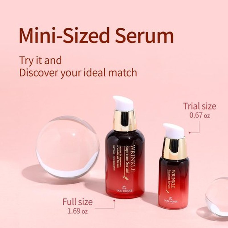 the SKIN HOUSE Wrinkle Supreme Serum 0.67 fl. oz. Trial-Size, Korean Red Ginseng, Mushrooms | Firming, Lifting, Fine Lines | Korean Skin Care, K-beauty, 20ml
