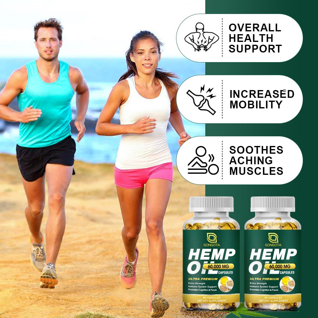 Hemp Oil Capsules - 100% Organic Hemp Oil, 60,000 Max Strength, Supports Immune, Skin, Calm, Sleep & Overall Health - 180 Veggie Softgels