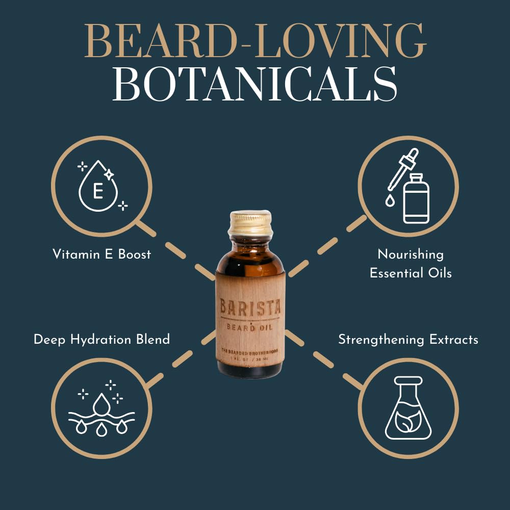 The Bearded Brotherhood TBB Barista Beard Oil – Rich Coffee & Dark Chocolate Scent – Premium Conditioning Oil for Soft, Healthy & Itch-Free Beards, 1 oz
