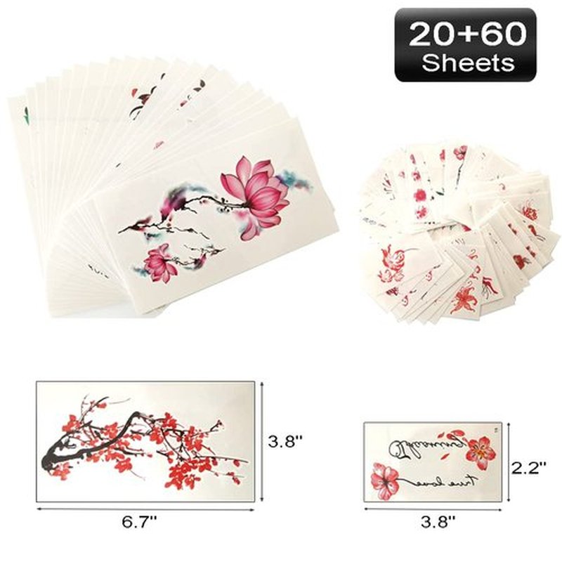 80 Sheets Flowers Temporary Tattoos Stickers Creative Small Red Flowers Large Roses Mixed Style Body Arm Chest Waist Face Neck Fake Tattoos for Women
