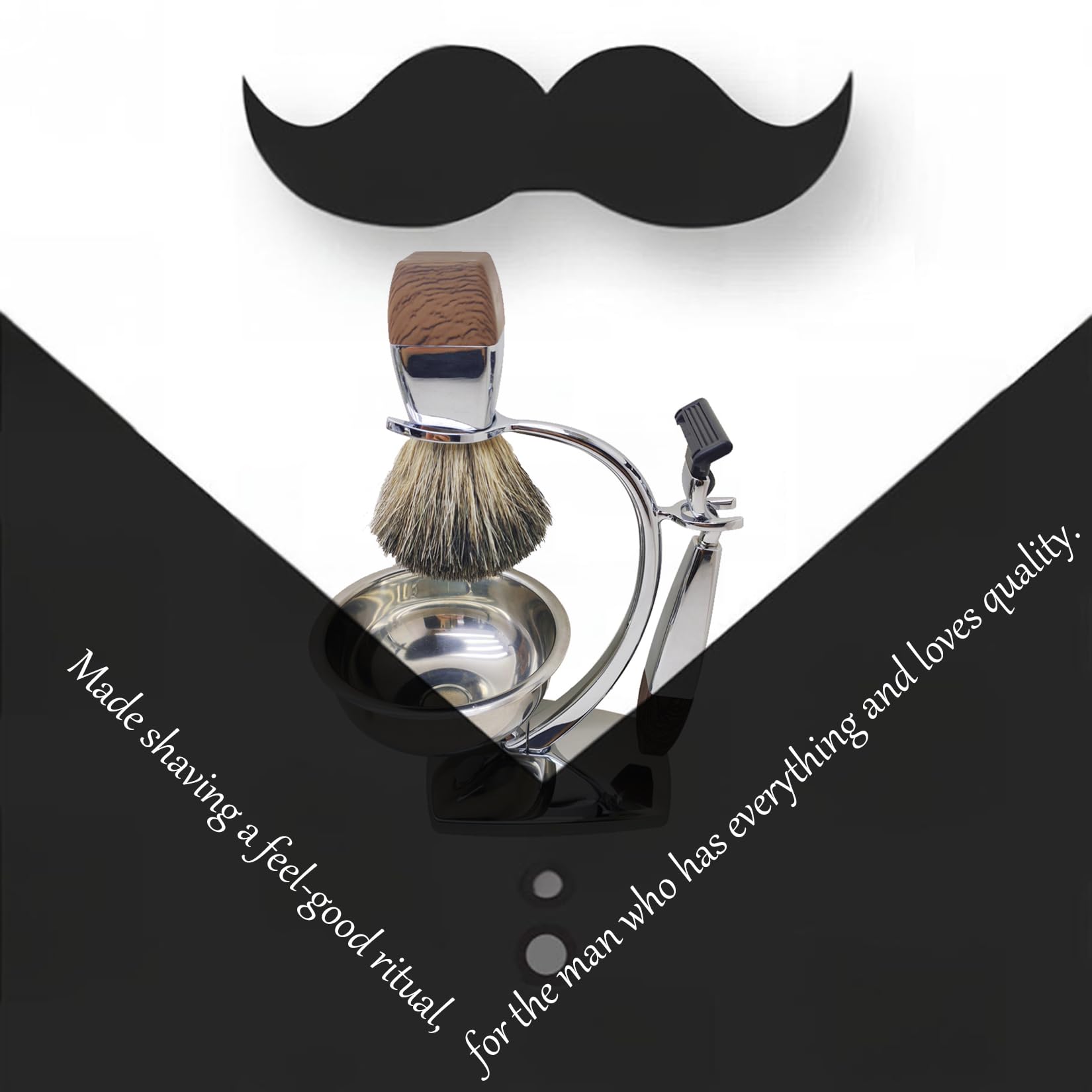 JHTSOLE Shaving Set with Badger Hair Shaving Brush, Soap Bowl Stylish Shaving Kit and Stand,Shaving Handle Compatible with Mach3 for Men's Razor Gift