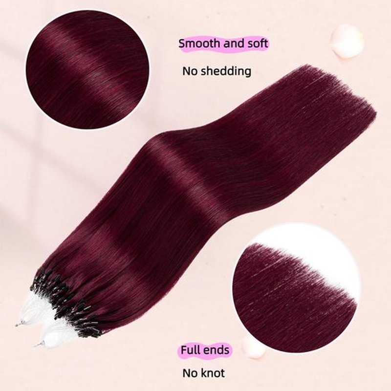 Senmy Micro Bead Hair Extensions Real Human Hair 24inch Long Burgundy MicroLoop Extensions Human Hair 1g/strand 50g Invisible Microlink Hair Extensions Human Hair