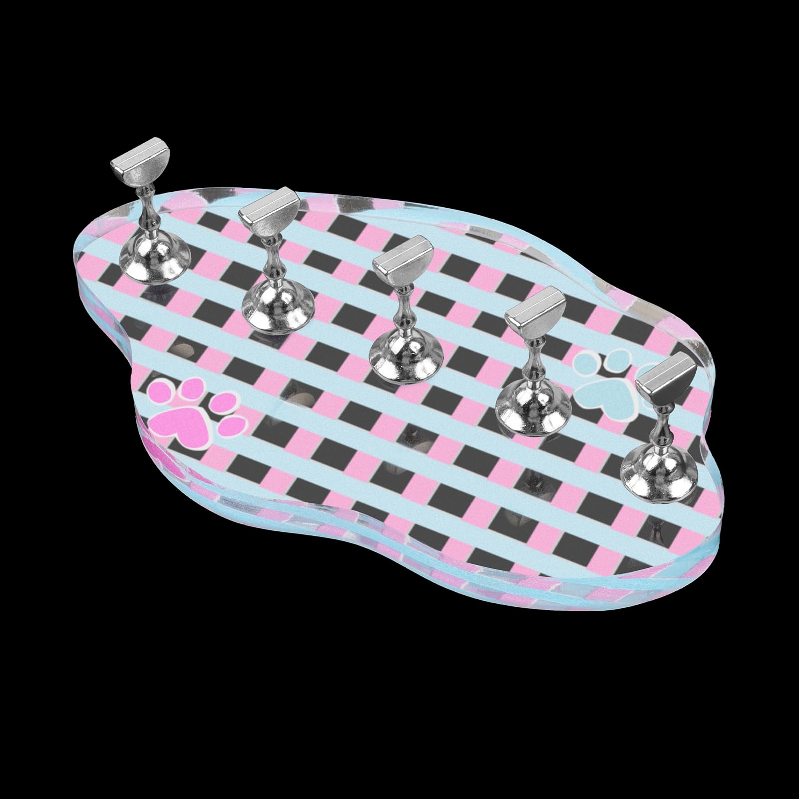 Wellquinn Nail Stand for Press On Nails Display Practice Art Magnetic Fake Nail Holder for Painting Nails Stand for False Nail Designs for Home DIY Beginner Salon Supplies - Checkerboard