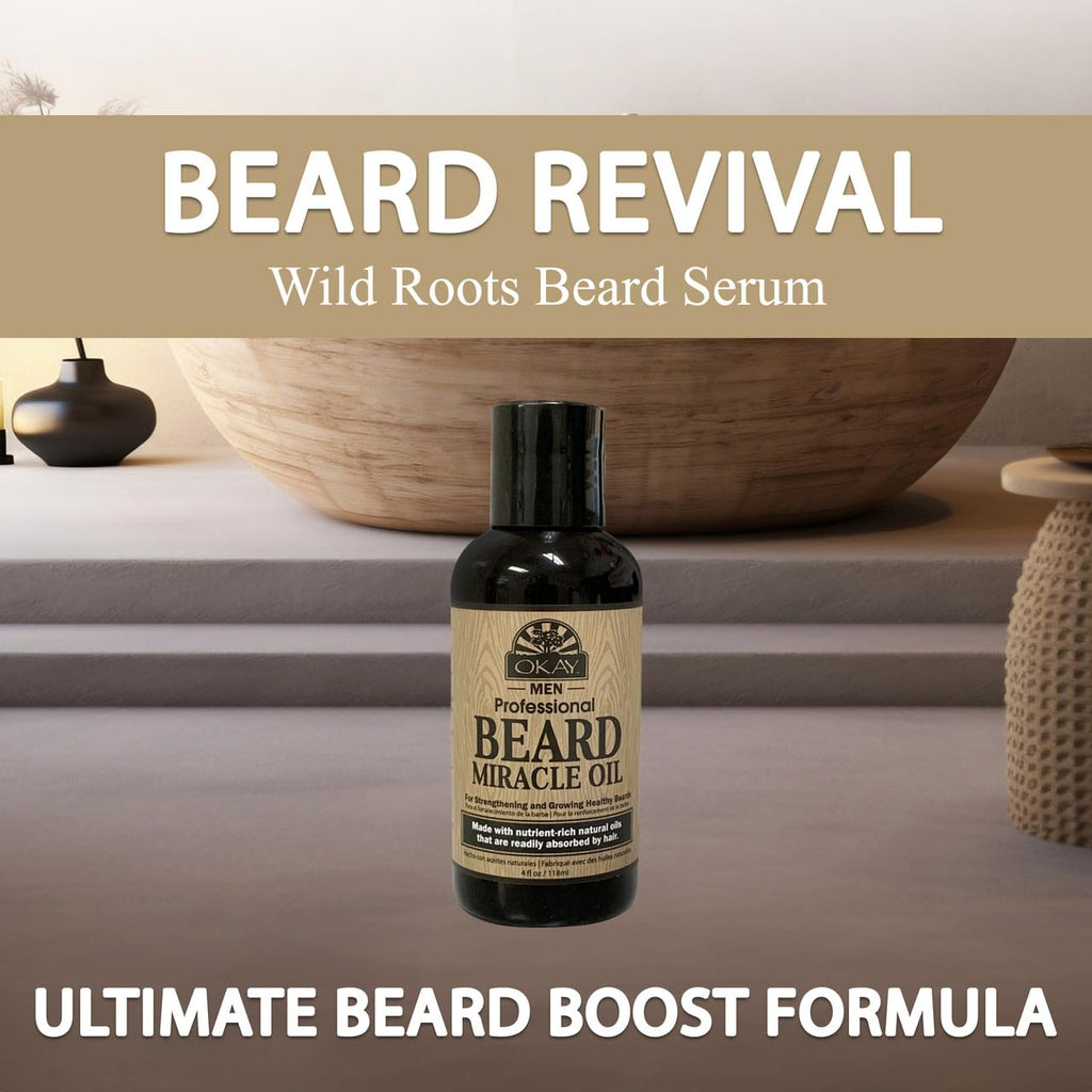 OKAY Men Beard Miracle Oil 4oz – Beard Softener & Moisturizer, Hydrating Beard Oil for Men, Reduces Itch & Beard Dandruff, Lightweight Non-Greasy Formula, Sulfate Paraben Silicone-Free