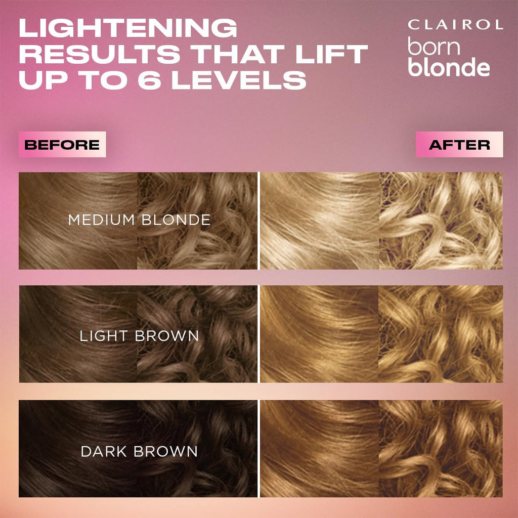 Clairol Born Blonde Extra Blonde Bleach Kit, Complete Lightening System, Up to 6 Levels Lighter Hair Color, Pack of 3 - Packaging May Vary