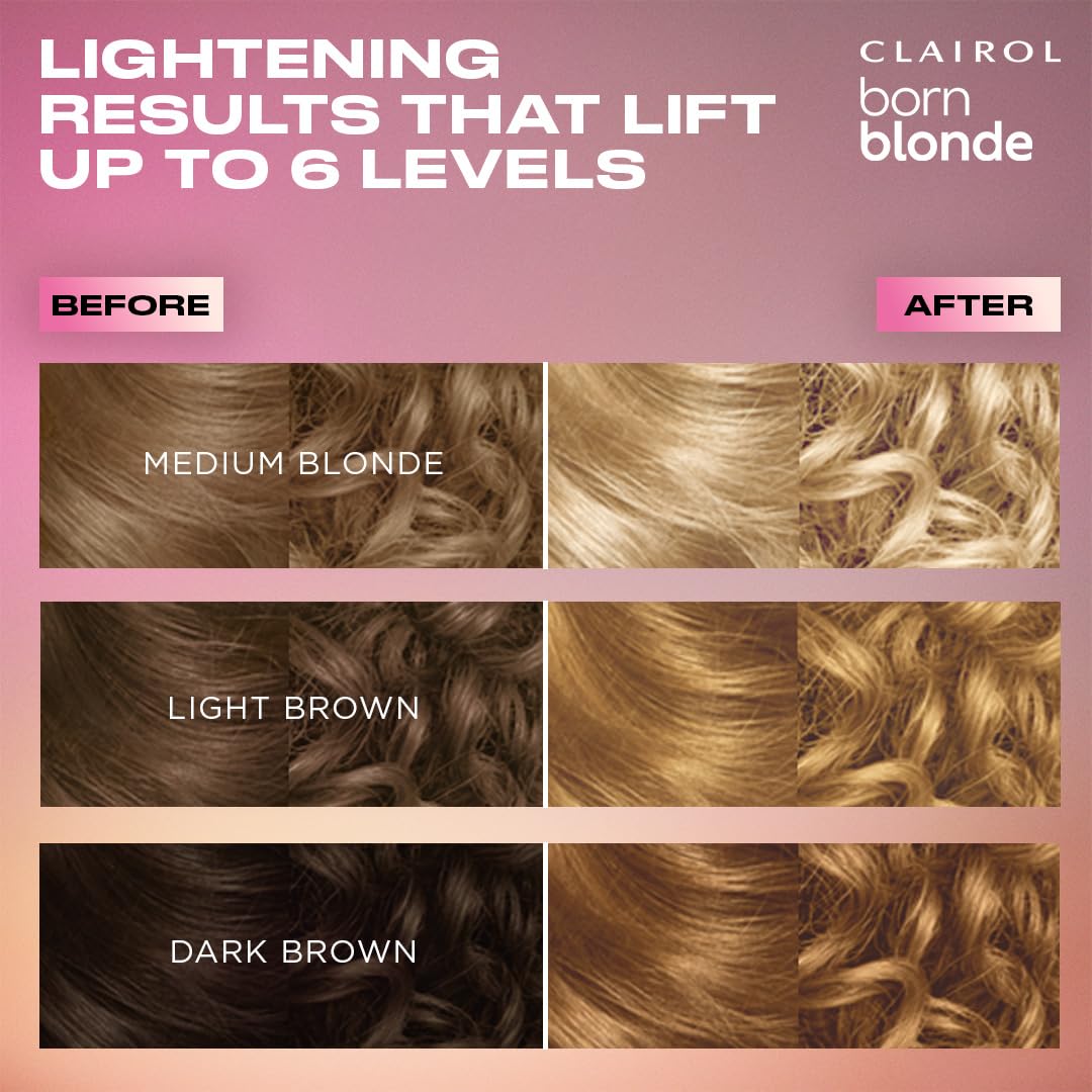 Clairol Born Blonde Extra Blonde Bleach Kit, Complete Lightening System, Up to 6 Levels Lighter Hair Color, Pack of 3 - Packaging May Vary