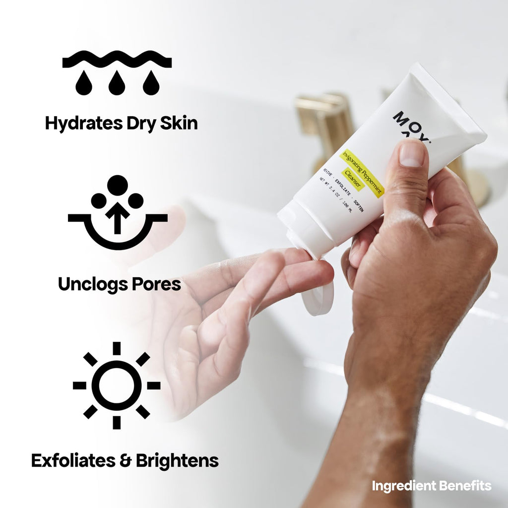 Mox Skincare Super Set Face Care Kit (3pk) | Peppermint Face Cleanser + Multi Nutrient Serum + Mineral Hydrating Mist | Hydrate, Exfoliate, Glow.