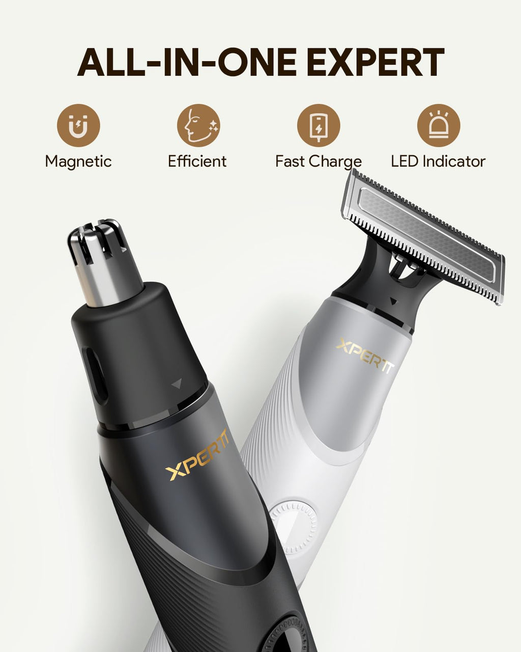 Xpert T Integrated Magnetic Electric Beard Trimmer & Shaver, with Travel Case, Electric Razor, Adjustable Combs Set, Body Kits, Nose Hair Trim Head, Personal Body Trimmer for Men Women, Black