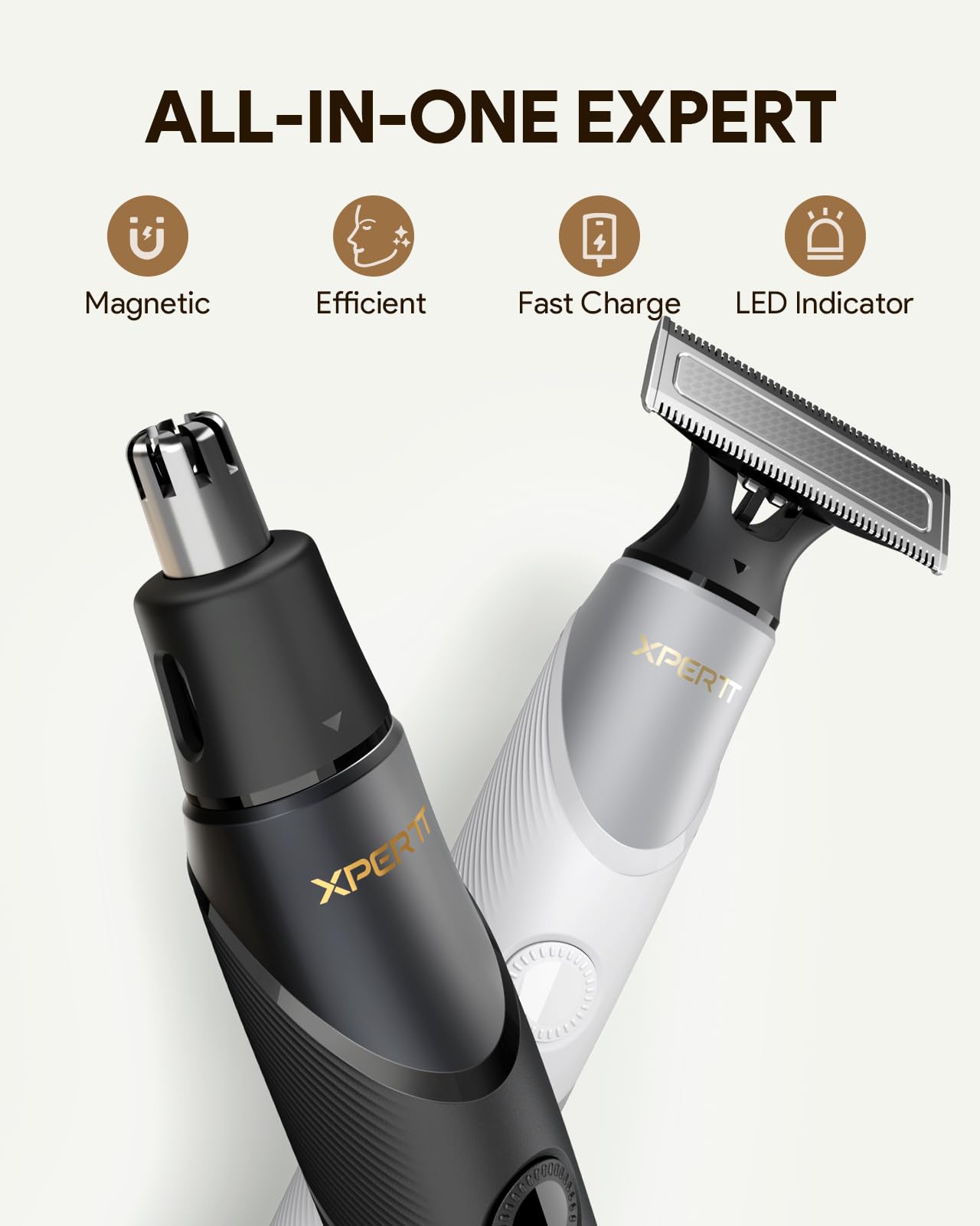 Xpert T Integrated Magnetic Electric Beard Trimmer & Shaver, with Travel Case, Electric Razor, Adjustable Combs Set, Body Kits, Nose Hair Trim Head, Personal Body Trimmer for Men Women, Black