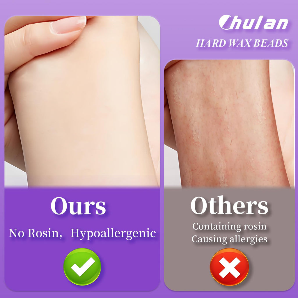 Chulan Heart Hard Wax Beads for Sensitive Skin, 400g Hypoallergenic Unscented Waxing Bead for Coarse Hair Removal, Purple Wax Beans Pearl for Body, Brazilian, Bikini, Legs, Armpits Women Home Salon