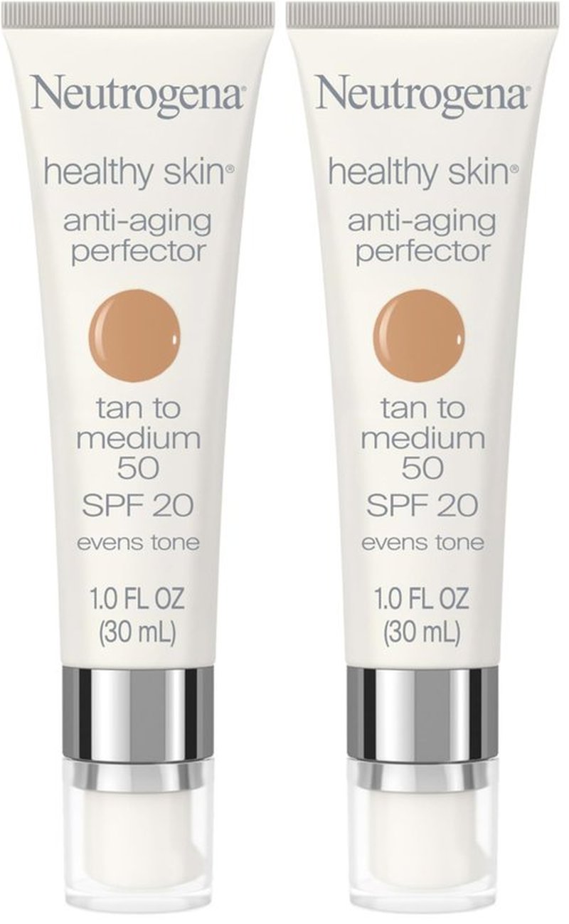 Neutrogena Healthy Skin Anti-Aging Perfector Tinted Facial Moisturizer and Retinol Treatment with Broad Spectrum SPF 20 Sunscreen with Titanium Dioxide, 50 Tan to Medium, 1 fl. oz (Pack of 2)