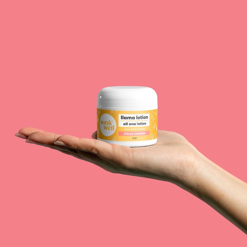 Wink Well Llama Baby Lotion, Gentle Body Care For Moisturizing And Calming Dry Skin For Babies, Kids And Adults, Free Of Parabens, Chemicals, Dyes And Fragrances (2 oz jar)