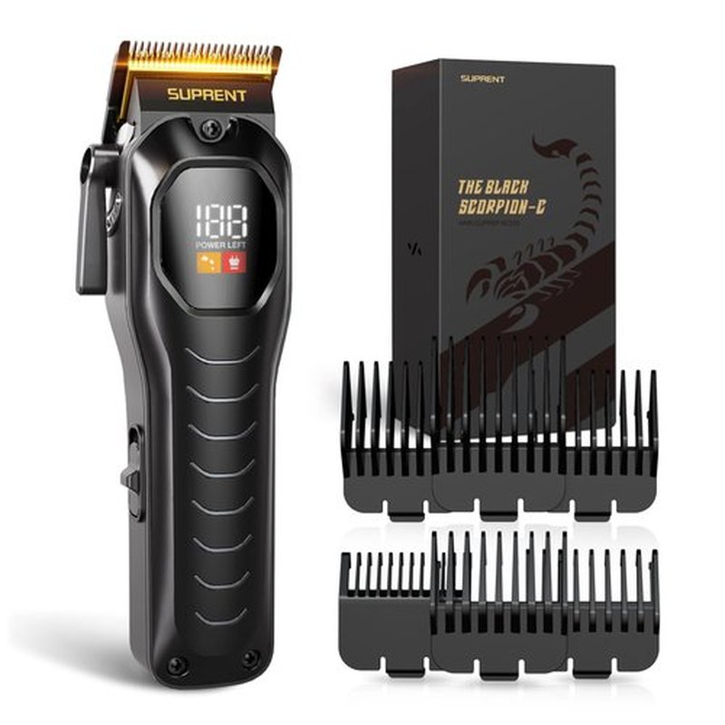 SUPRENT Mens Hair Clipper-Rechargeable Hair Cutting Kits with LED Display, Cordless Hair Clipper for Home Use & Barbers (Black)