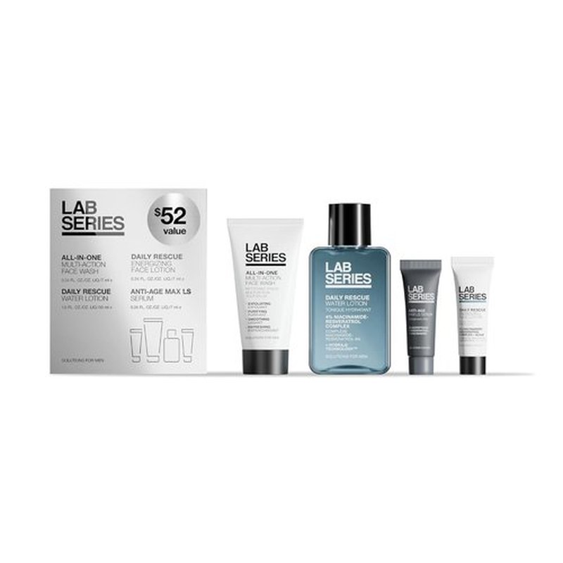 Lab Series Travel Size Skin Care Gift Set for Men - All-In-One Face Wash, Toner, Lotion & Serum