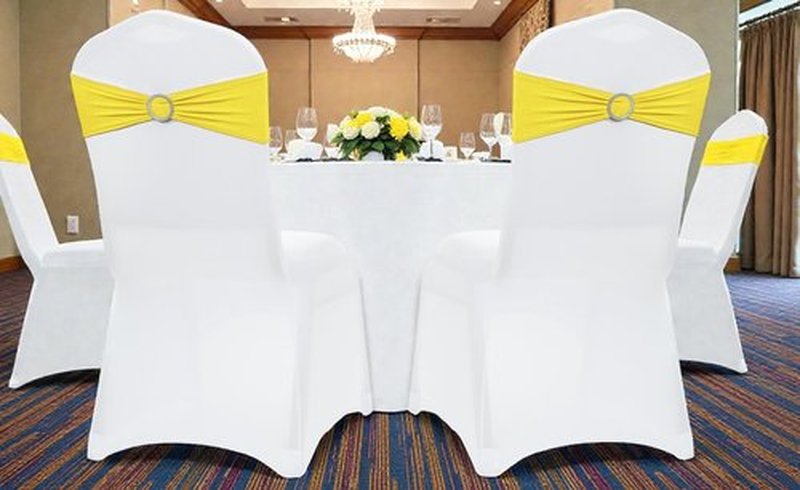 MDS Spandex Chair Sashes - Universal Fit Stretch Bands with Slider Bow for Wedding Decor | Yellow - Pack of 150