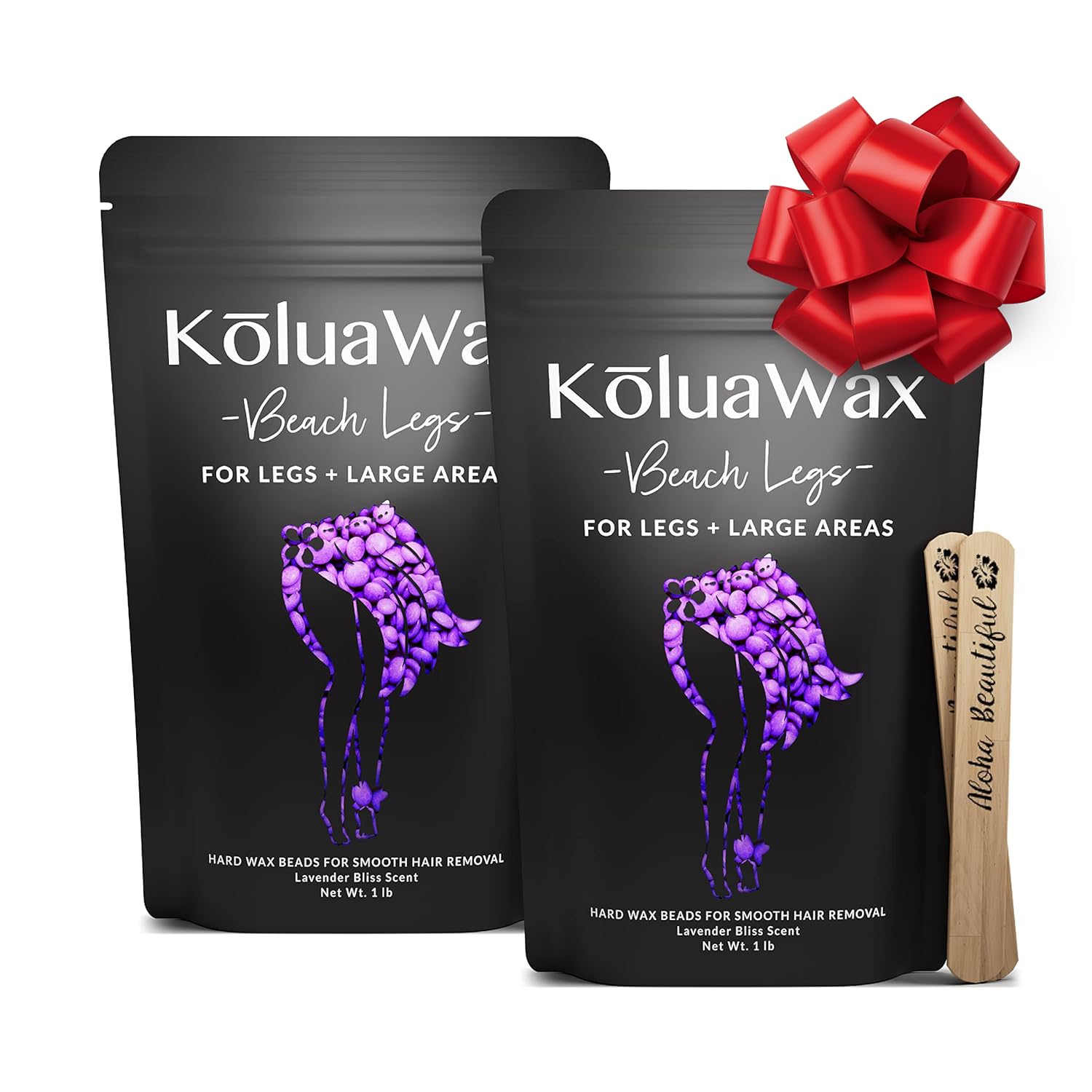 KoluaWax Hard Wax Beads for Hair Removal – Coarse Hair Formula – Face, Brazilian, Underarms, Back Chest, Bikini Waxing – Lavender Bliss, 1lb Refill for Wax Warmers & 10 Large Applicator Sticks, 2 Pack