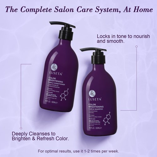 Luseta Purple Shampoo and Conditioner Set for Blonde Hair - Eliminates Brassiness & Tones Gray, Bleached Hair - Neutralizes Yellow Tones, Enhances Cool Shades, Sulfate Free - 16.9 Fl Oz Each