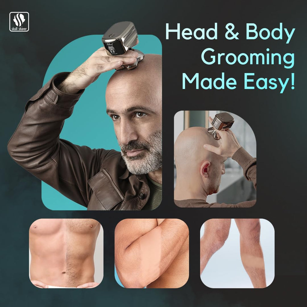 Skull Shaver Pitbull Platinum PRO Head & Face Shaver Kit - Cordless Electric Shaver - Wet & Dry Shaving Capabilities - Comes with Travel Case, USB Charging Cable & Rinse Stand - with Bonus Blade