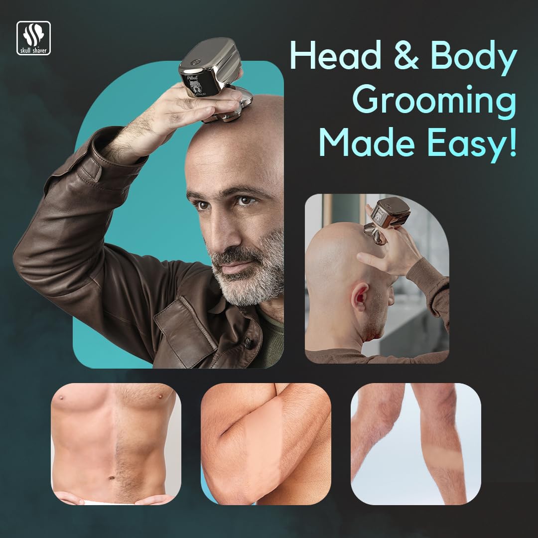 Skull Shaver Pitbull Platinum PRO Head & Face Shaver Kit - Cordless Electric Shaver - Wet & Dry Shaving Capabilities - Comes with Travel Case, USB Charging Cable & Rinse Stand - with Bonus Blade